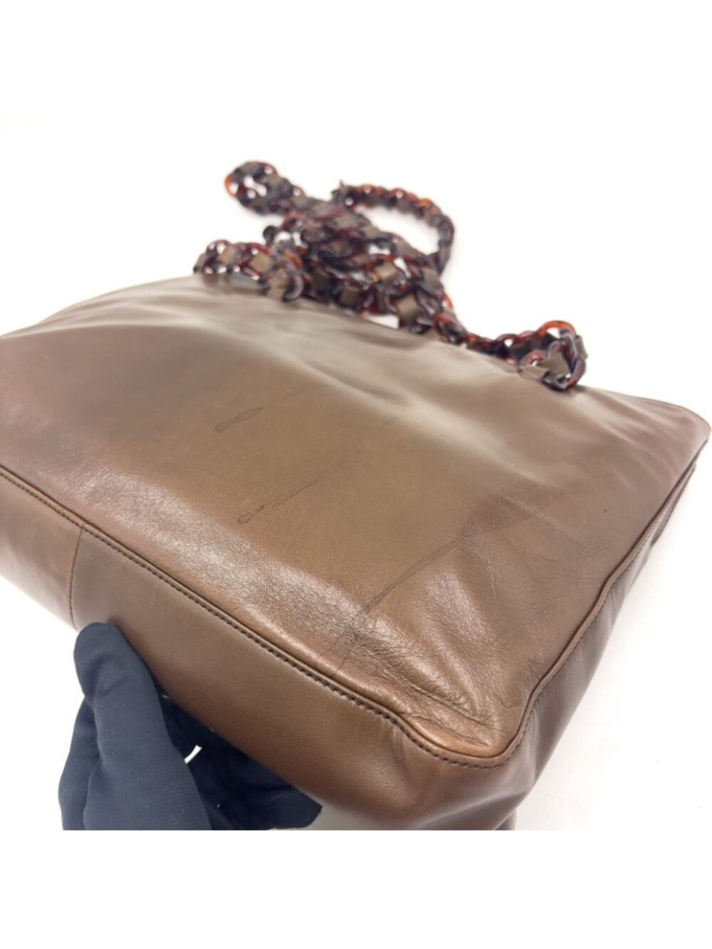 Prada Tortoiseshell Chain Leather Brown Shoulder Bag Silver - Picture 8 of 15